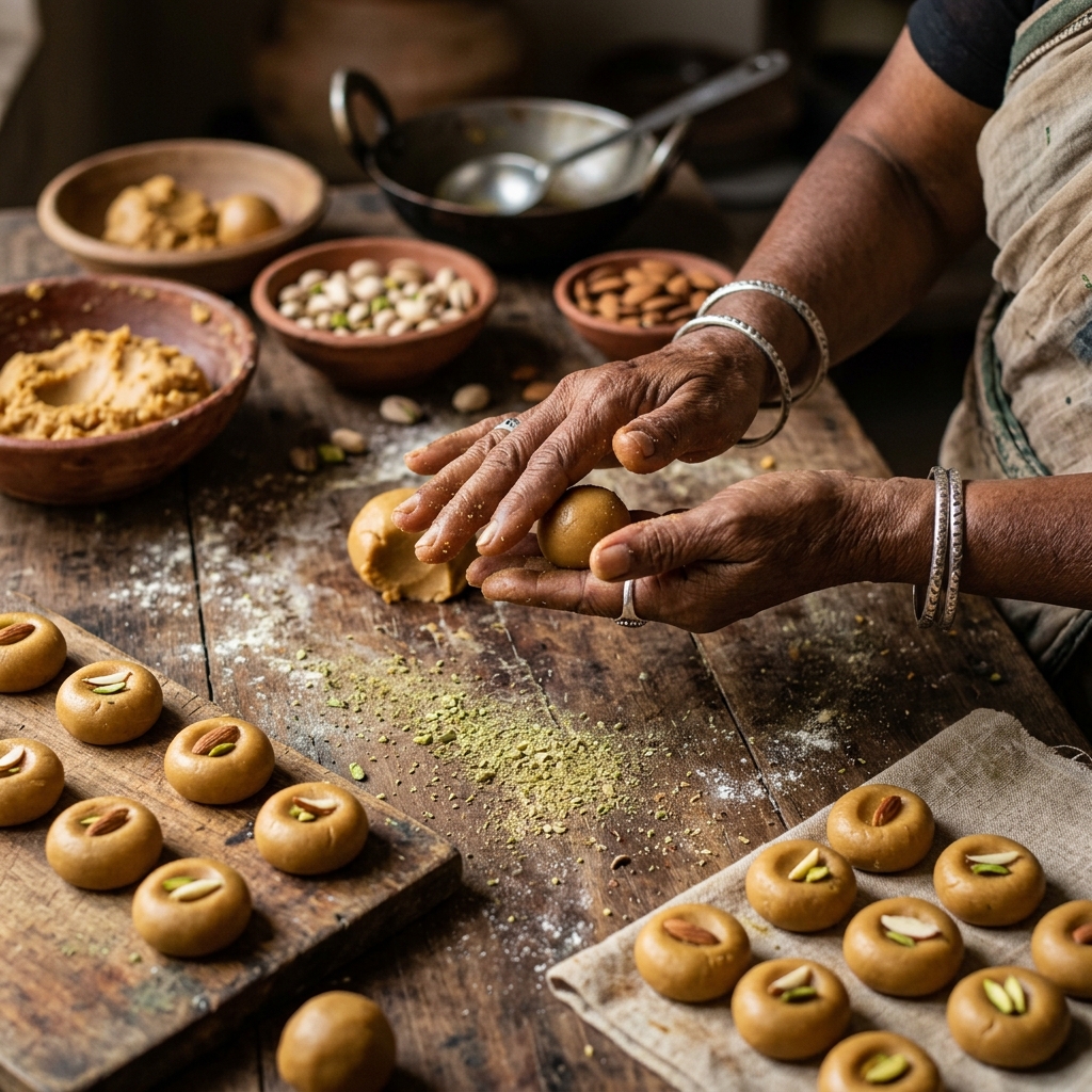 Artisan hands shaping pera one by one